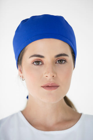 gorro quirurgico azul mujer