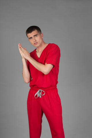 pijama quirurgica roja tela antifluidos para hombre cuello v pantalon con cordon coleccion collins mr bon