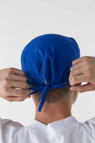 gorro quirurgico azul para hombre parte trasera